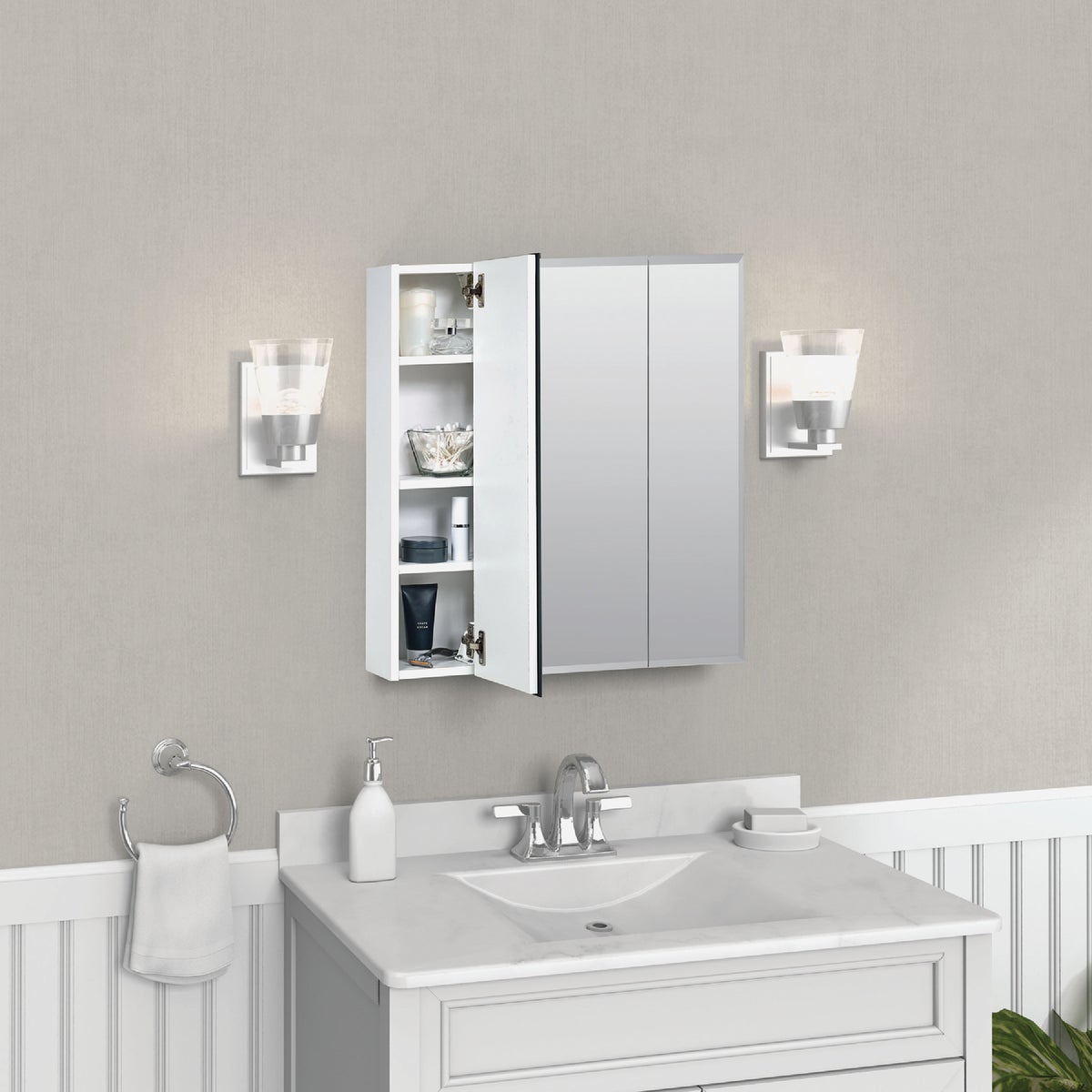 Zenith Frameless Beveled 23-5/8 In. W x 25-1/2 In. H x 4-1/2 In. D Tri-View Surface Mount Medicine Cabinet Image 3