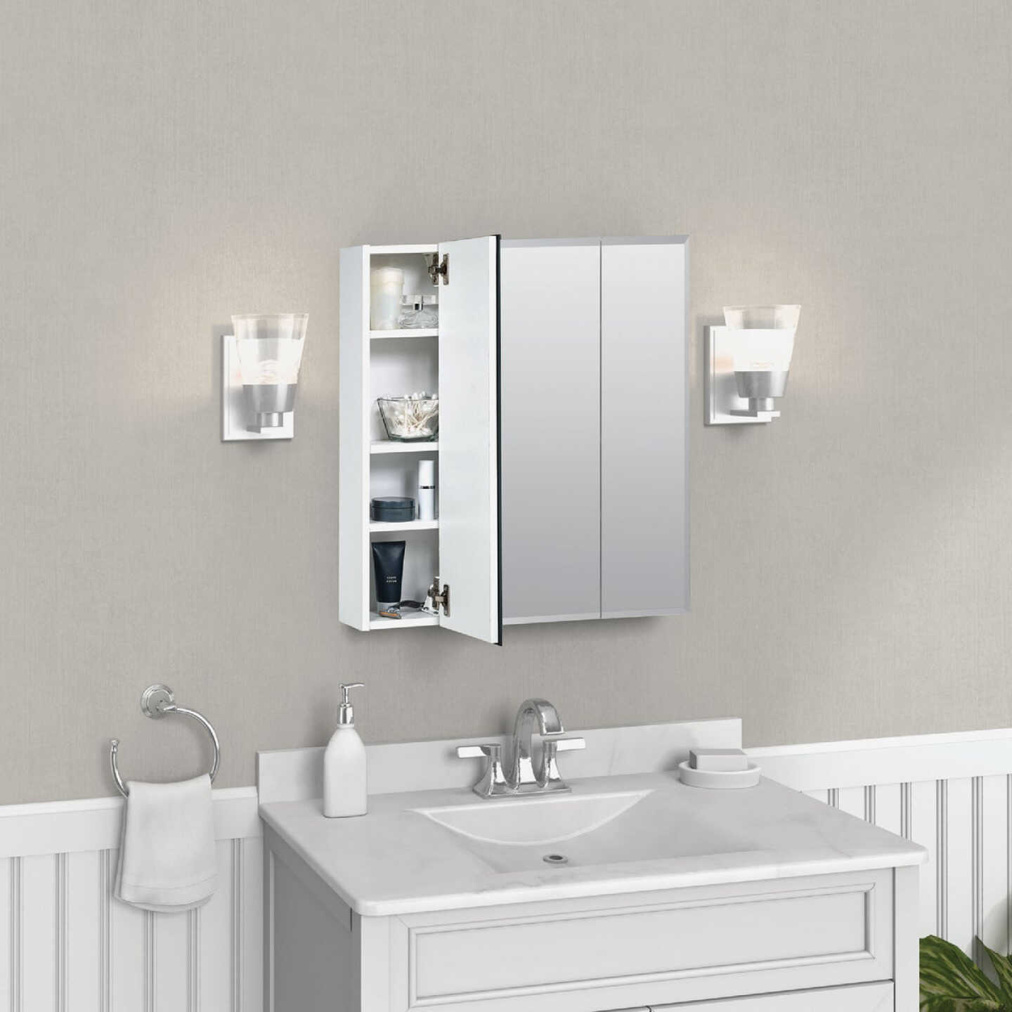 Zenith Frameless Beveled 23-5/8 In. W x 25-1/2 In. H x 4-1/2 In. D Tri-View Surface Mount Medicine Cabinet Image 3