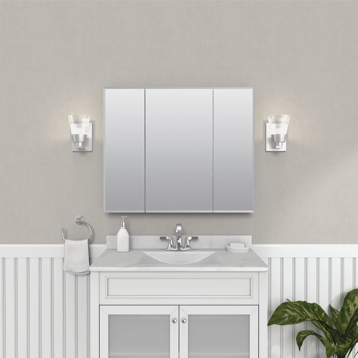 Zenith Frameless Beveled 35-7/8 In. W x 29-7/8 In. H x 4-1/2 In. D Tri-View Surface Mount Medicine Cabinet Image 2