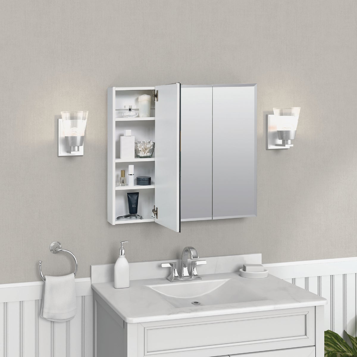 Zenith Frameless Beveled 29-5/8 In. W x 25-3/8 In. H x 4-1/2 In. D Tri-View Surface Mount Medicine Cabinet Image 3