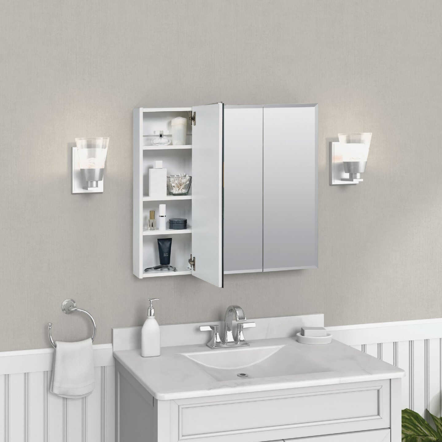 Zenith Frameless Beveled 29-5/8 In. W x 25-3/8 In. H x 4-1/2 In. D Tri-View Surface Mount Medicine Cabinet Image 3