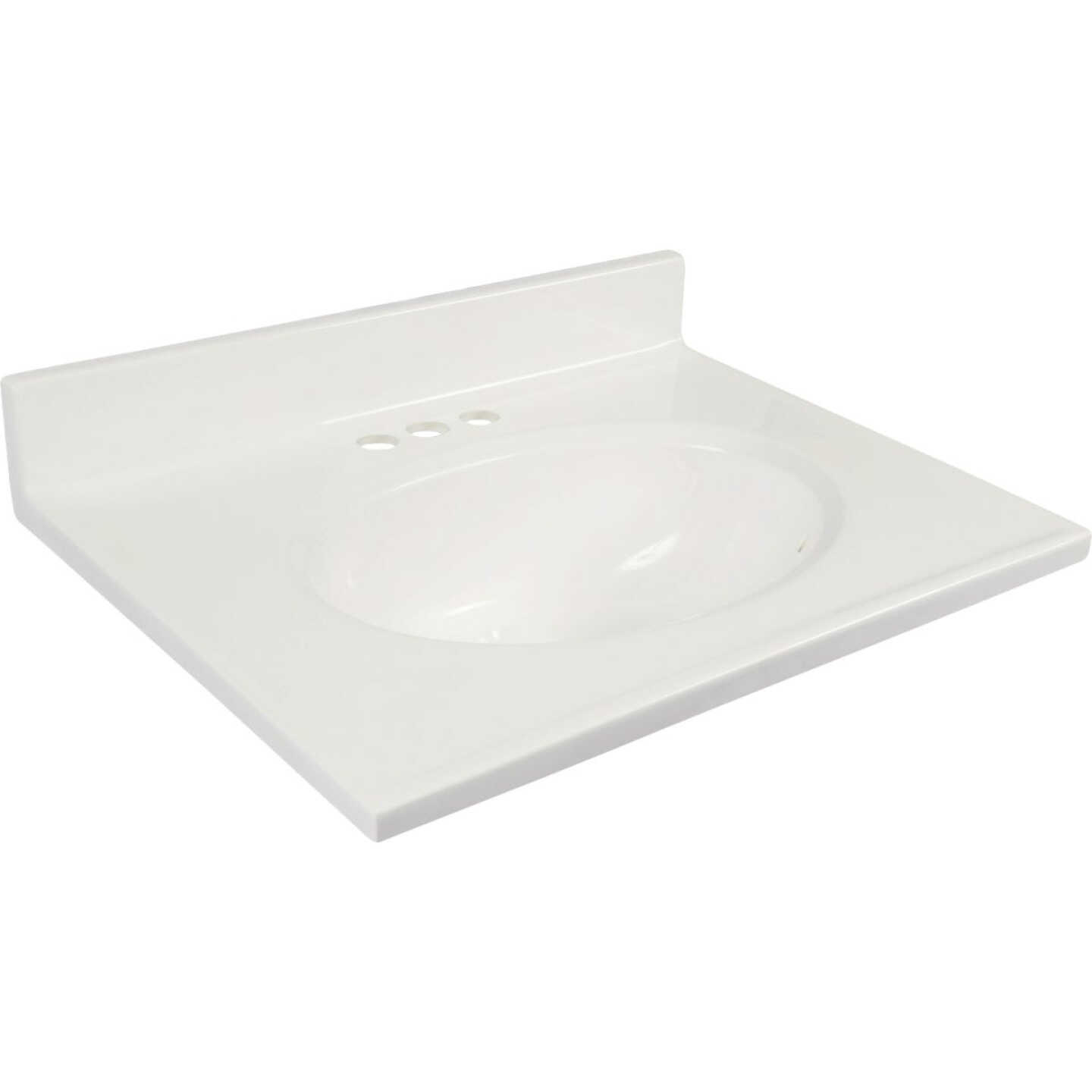 Modular Vanity Tops 31 In. W x 19 In. D Solid White Cultured Marble Non-Drip Edge Vanity Top with Oval Bowl Image 1