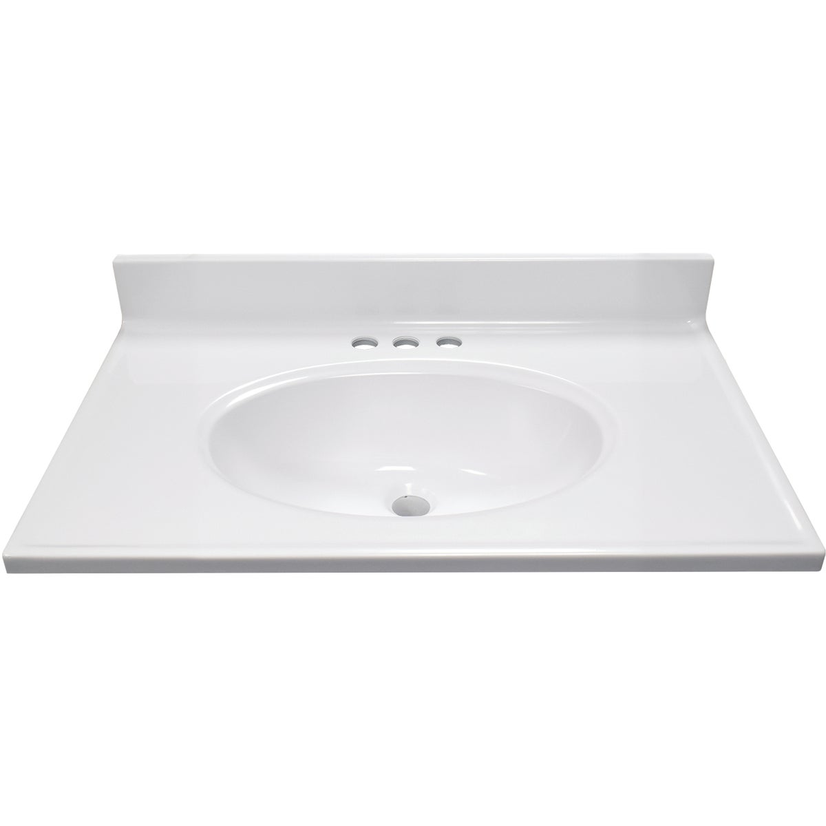 Modular Vanity Tops 31 In. W x 19 In. D Solid White Cultured Marble Non-Drip Edge Vanity Top with Oval Bowl Image 2