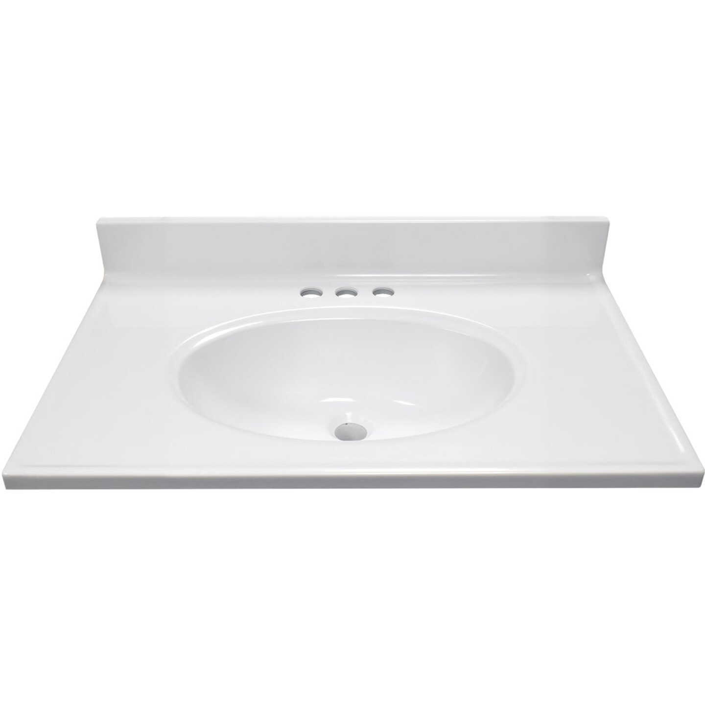 Modular Vanity Tops 31 In. W x 19 In. D Solid White Cultured Marble Non-Drip Edge Vanity Top with Oval Bowl Image 2
