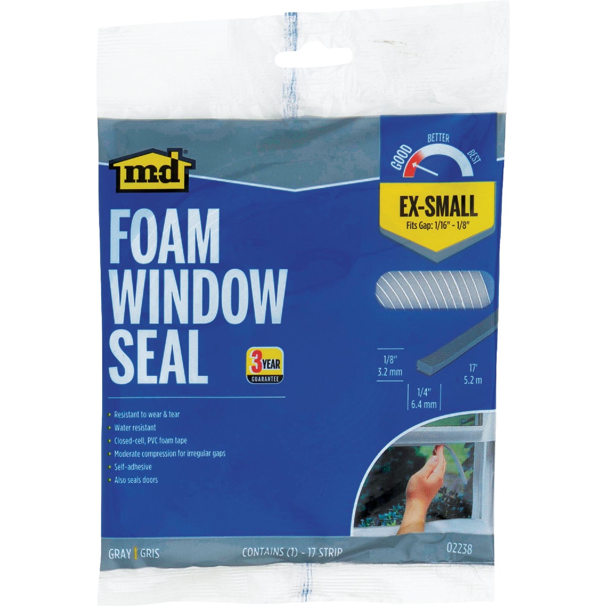M-D Building Products 1/4 In. W x 1/8 In. H x 17 Ft. L Gray Foam Window Seal for Ex-Small Gaps Image 4