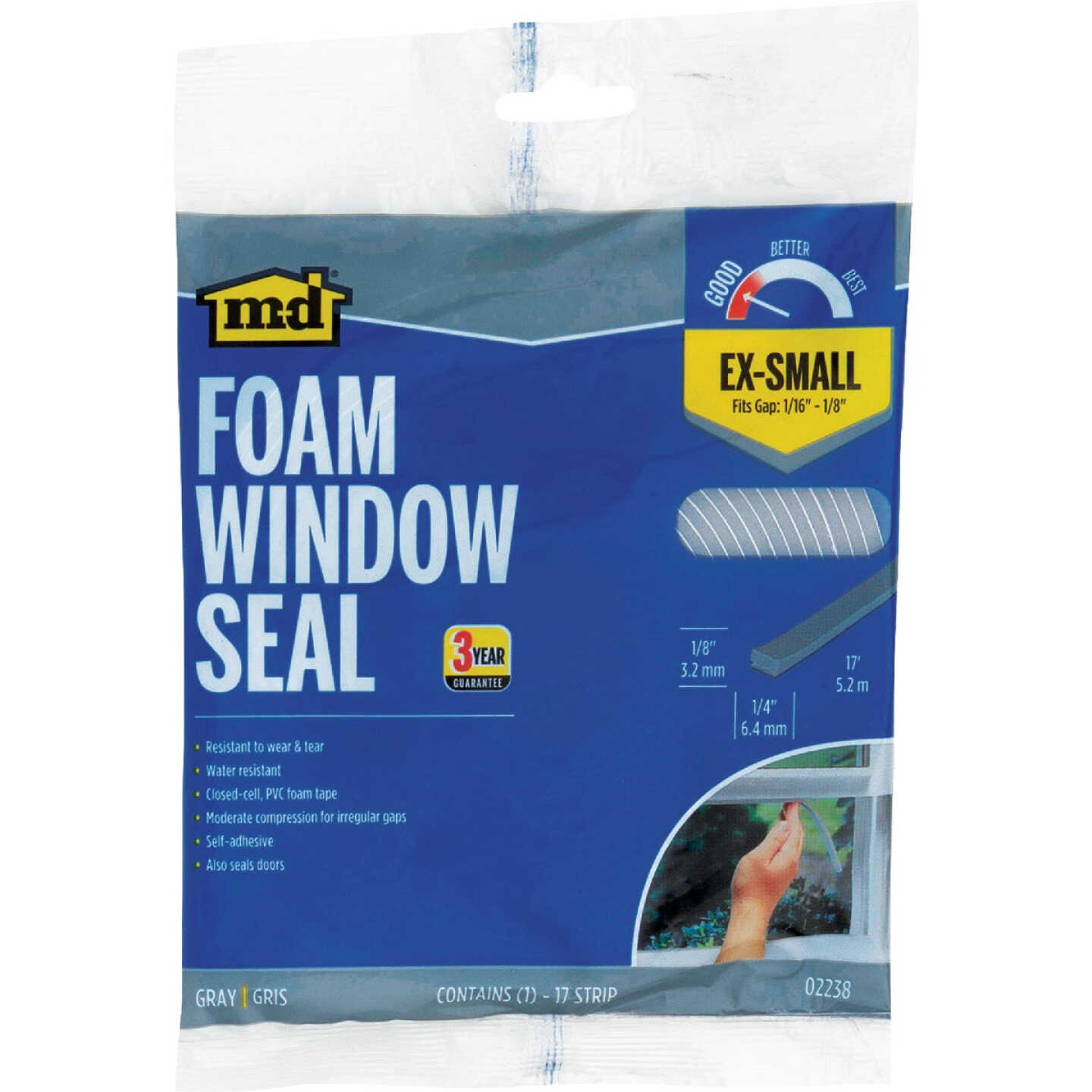 M-D Building Products 1/4 In. W x 1/8 In. H x 17 Ft. L Gray Foam Window Seal for Ex-Small Gaps Image 4
