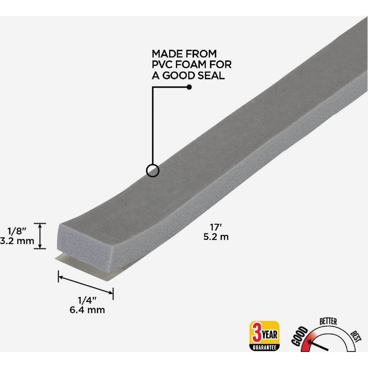 M-D Building Products 1/4 In. W x 1/8 In. H x 17 Ft. L Gray Foam Window Seal for Ex-Small Gaps Image 2