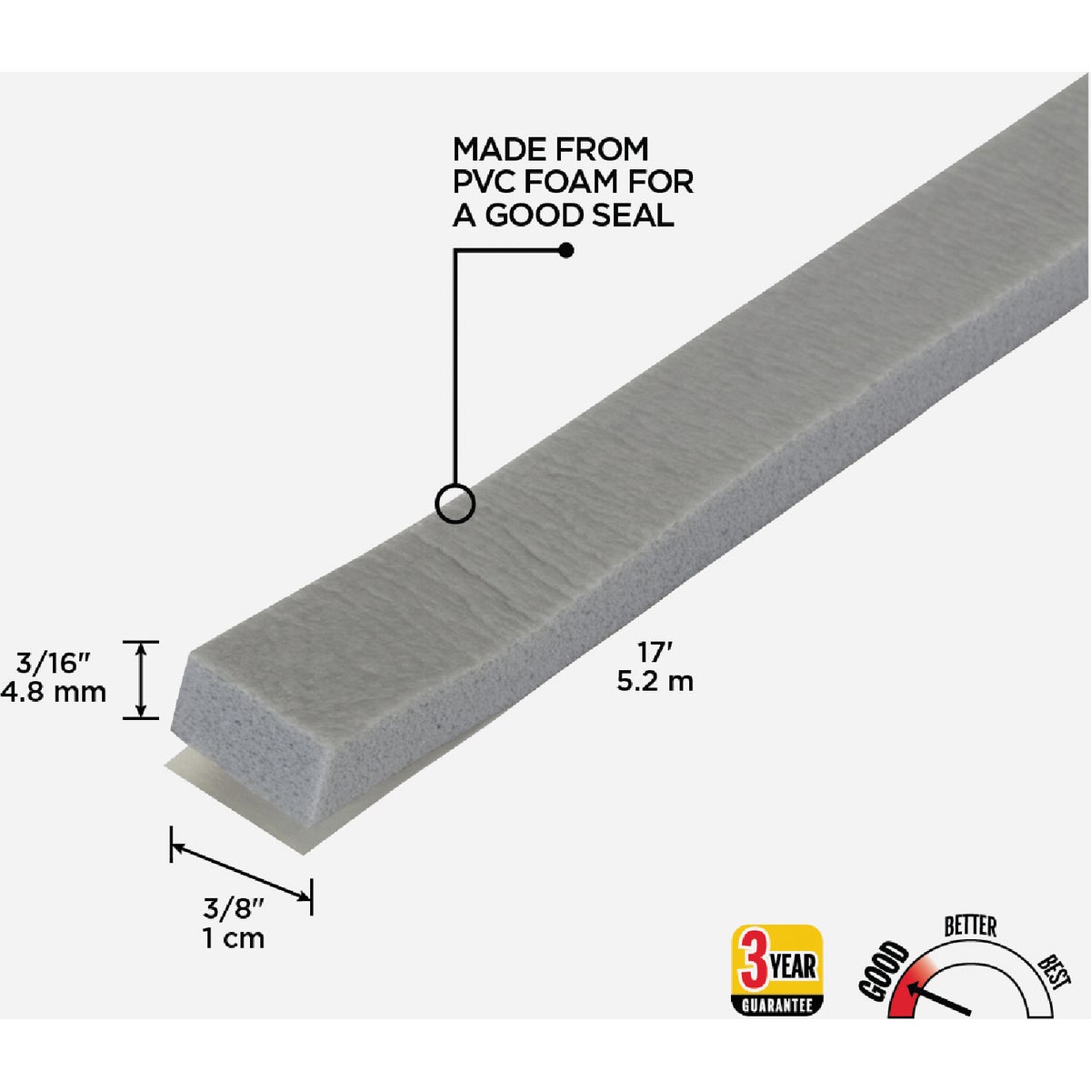 M-D Building Products 3/8 In. W x 3/16 In. H x 17 Ft. L Gray Foam Window Seal for Small Gaps Image 2