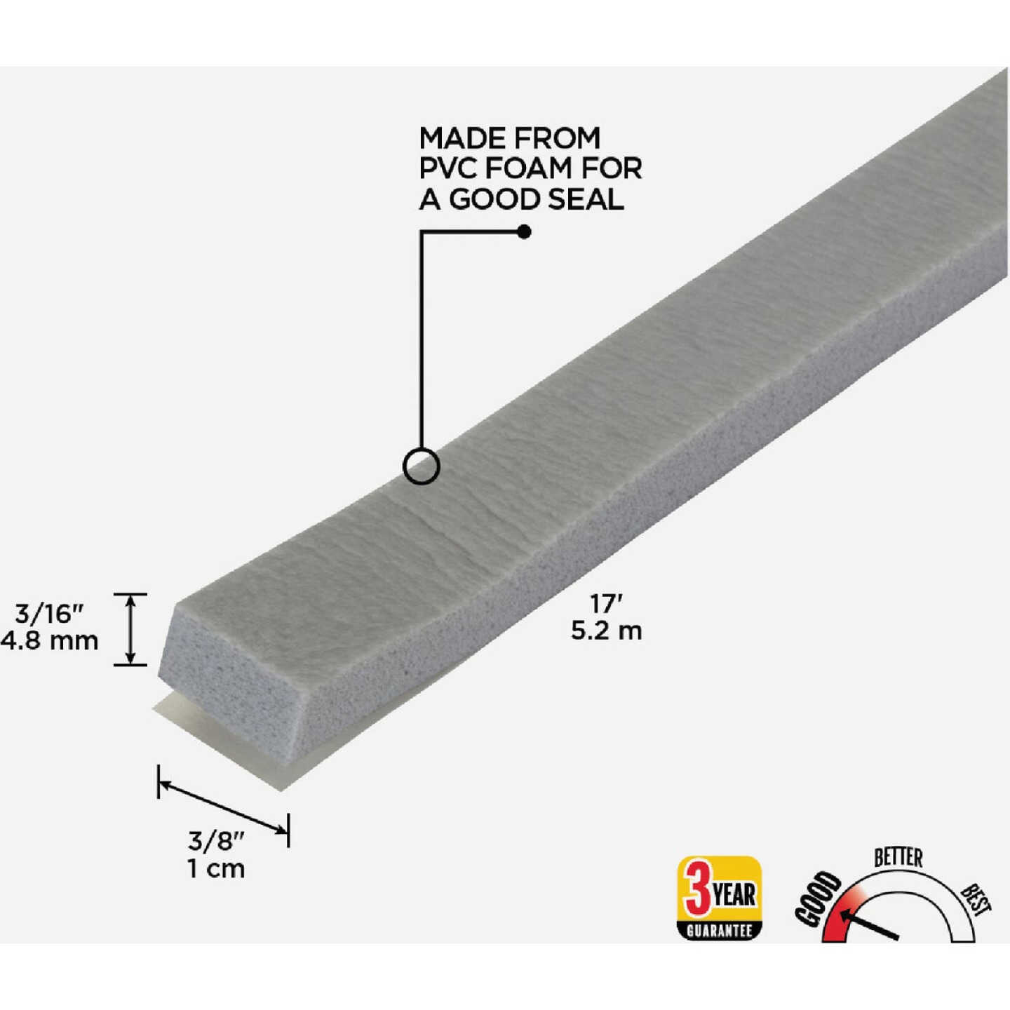 M-D Building Products 3/8 In. W x 3/16 In. H x 17 Ft. L Gray Foam Window Seal for Small Gaps Image 2