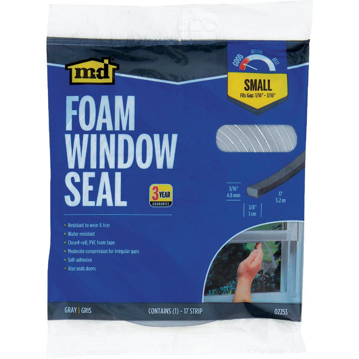 M-D Building Products 3/8 In. W x 3/16 In. H x 17 Ft. L Gray Foam Window Seal for Small Gaps Image 4