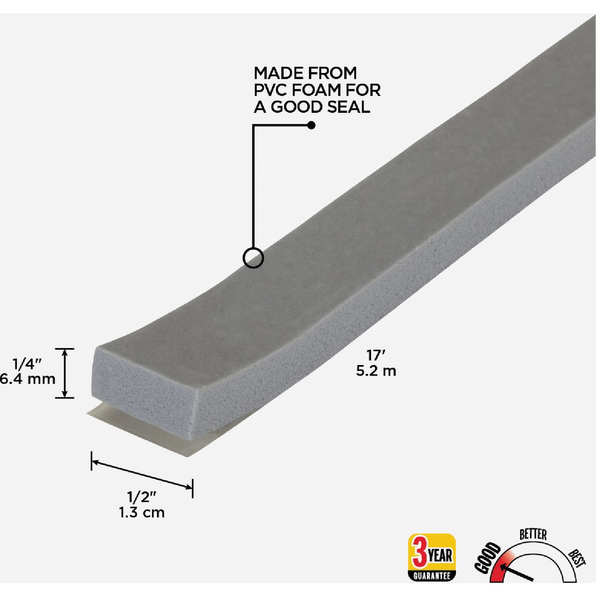 M-D Building Products 1/2 In. W x 1/4 In. H x 17 Ft. L Gray Foam Window Seal for Medium Gaps Image 2