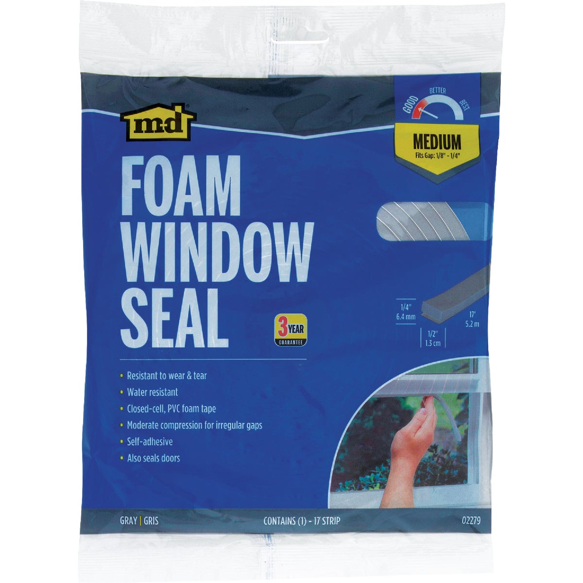 M-D Building Products 1/2 In. W x 1/4 In. H x 17 Ft. L Gray Foam Window Seal for Medium Gaps Image 4