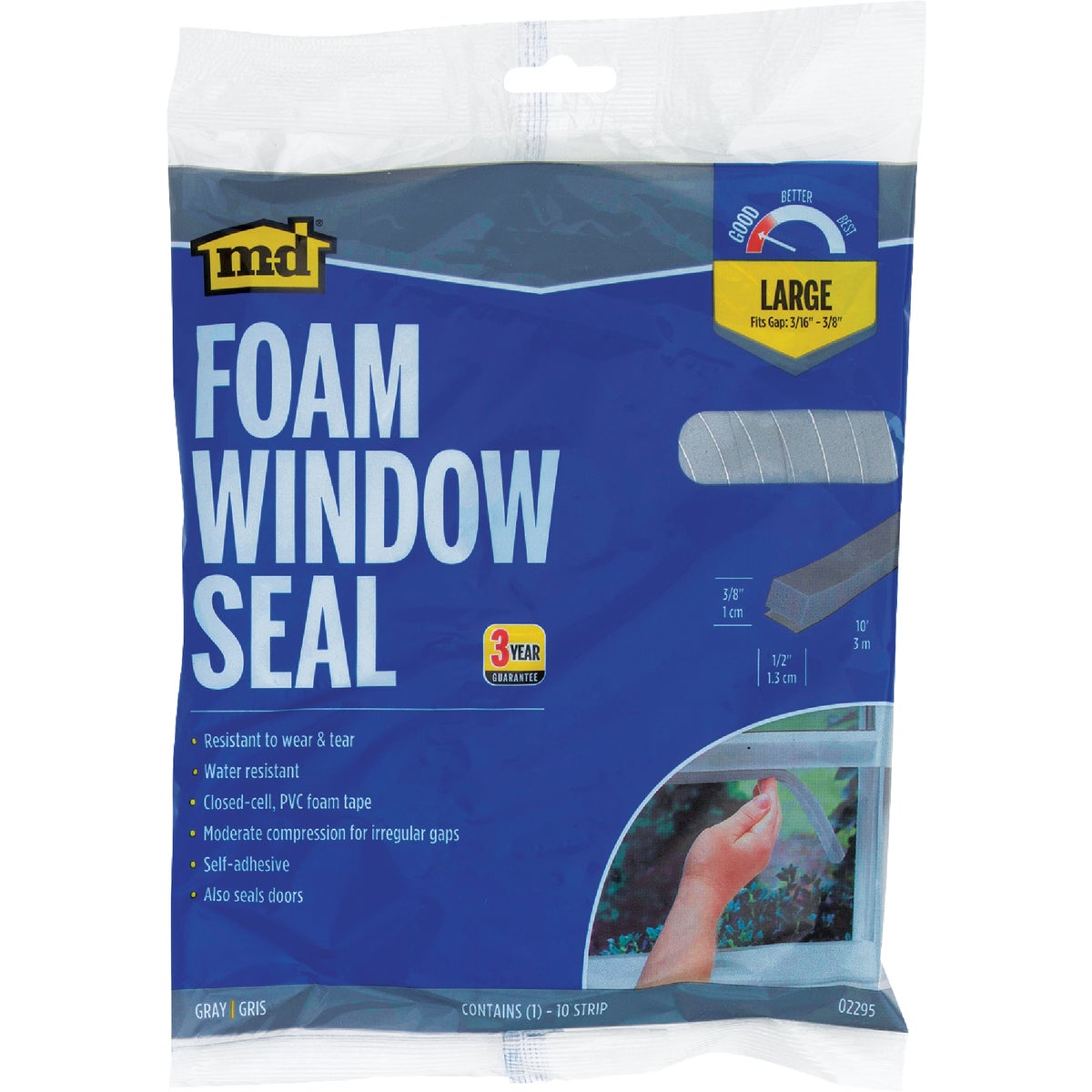 M-D Building Products 1/2 In. W x 3/8 In. H x 10 Ft. L Gray Foam Window Seal for Large Gaps Image 4