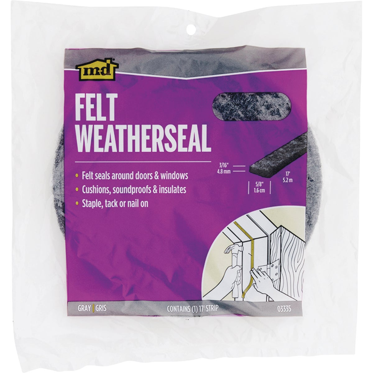 M-D Building Products 5/8 In. X 17 Ft. Gray Felt Weatherseal for Doors & Windows Image 4