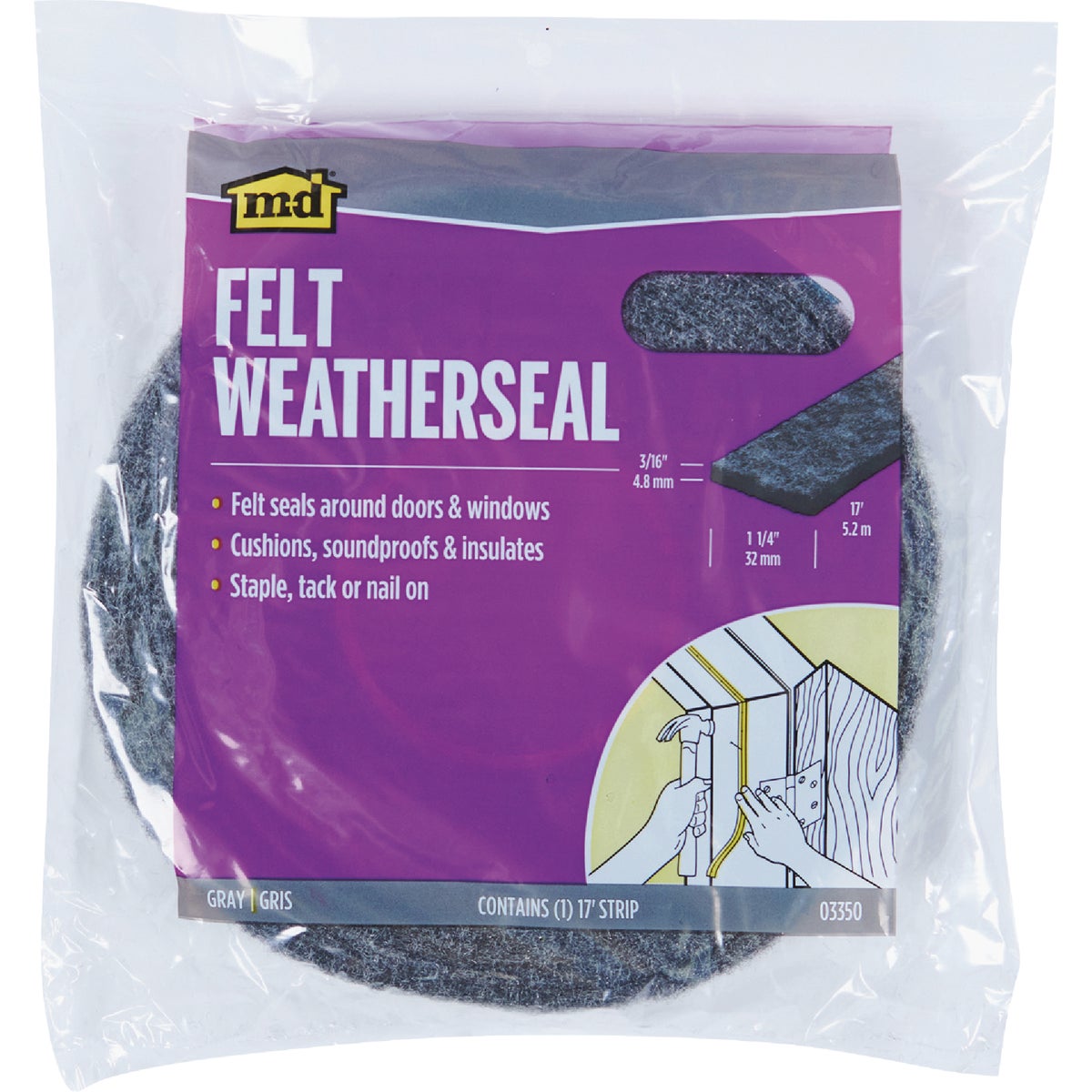 M-D Building Products 1-1/4 In. X 17 Ft. Gray Felt Weatherseal for Doors & Windows Image 3