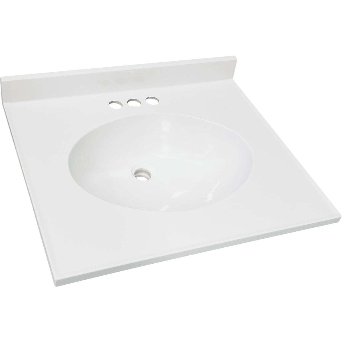 CraftMark 25 In. x 22 In. Cultured Marble Solid High Gloss White Vanity Top with Round Bowl