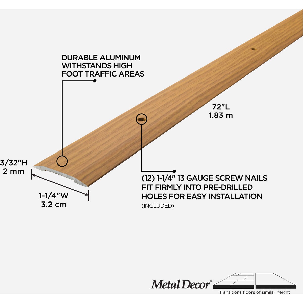 M-D Building Products Metal Decor 1-1/4 In. x 72 In. Oak Aluminum Seam Binder with Screw Nails Image 2
