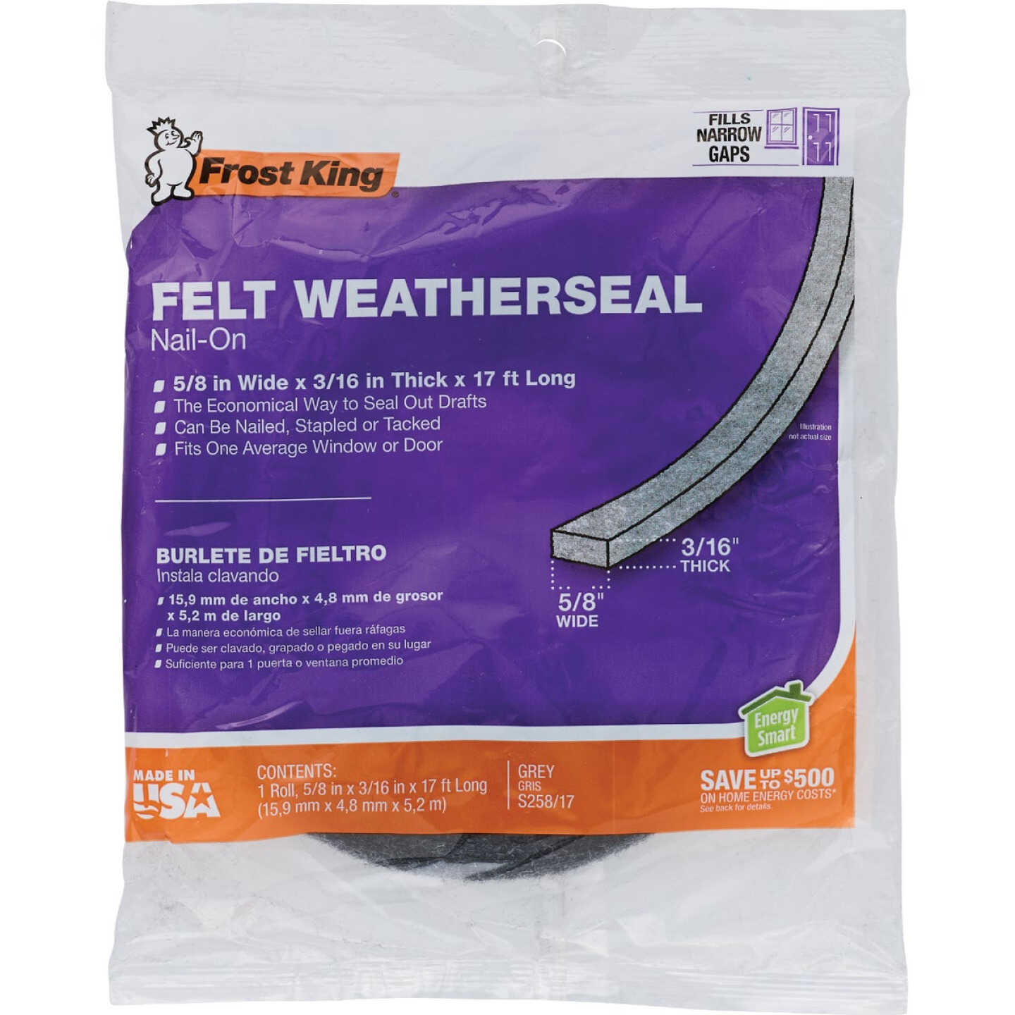 Frost King Gray 5/8 In. x 3/16 In. x 17 Ft. Felt Weatherstrip Image 2