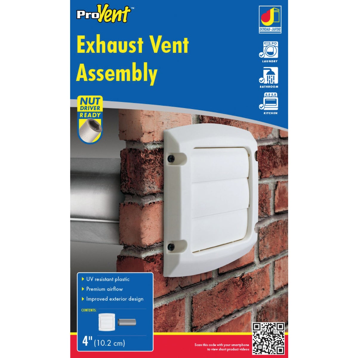 Dundas Jafine ProVent 4 In. White Louvered Dryer Vent Hood