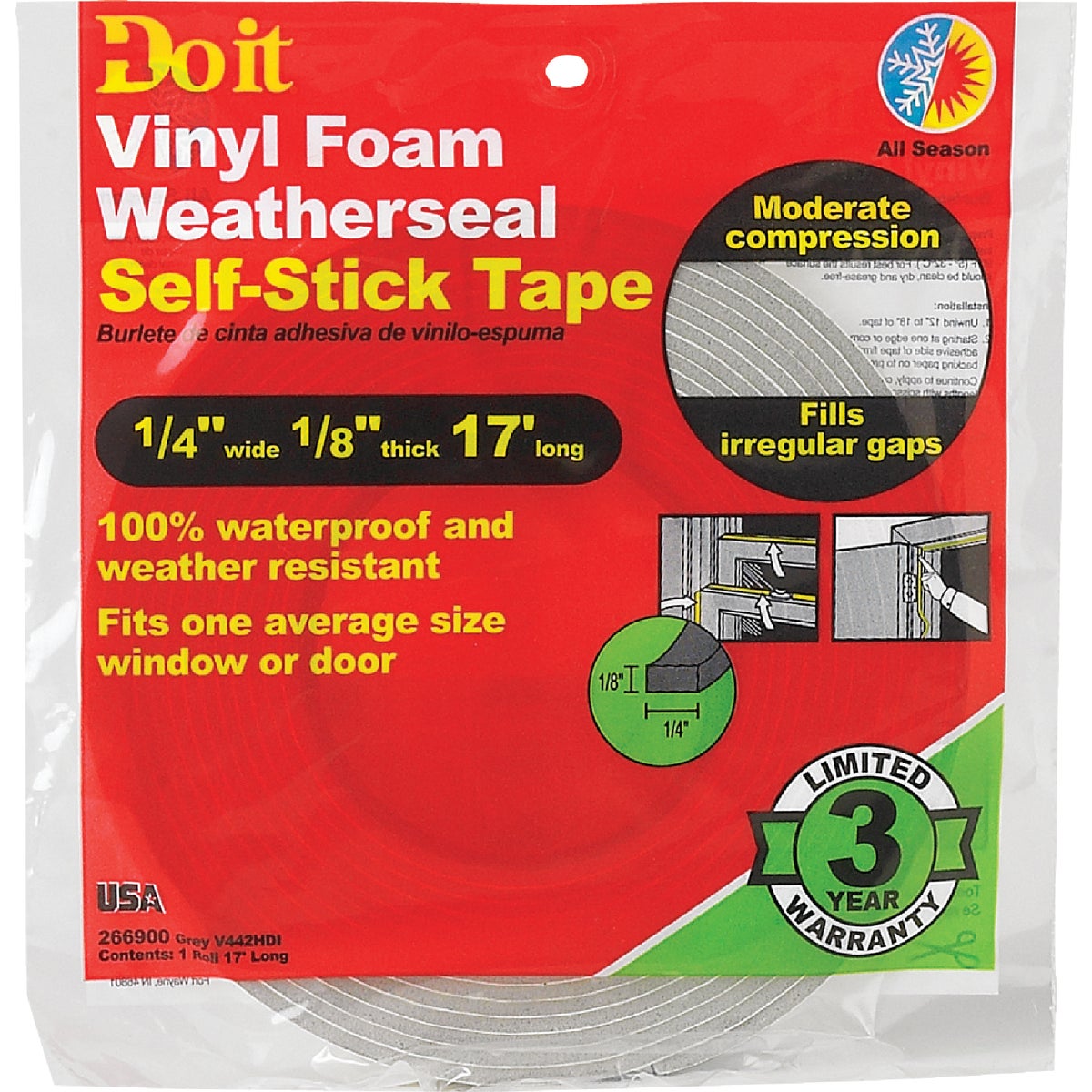 Do it 1/4 In. W x 1/8 In. T x 17 Ft. L Gray Vinyl Foam Weatherstrip Tape Image 2