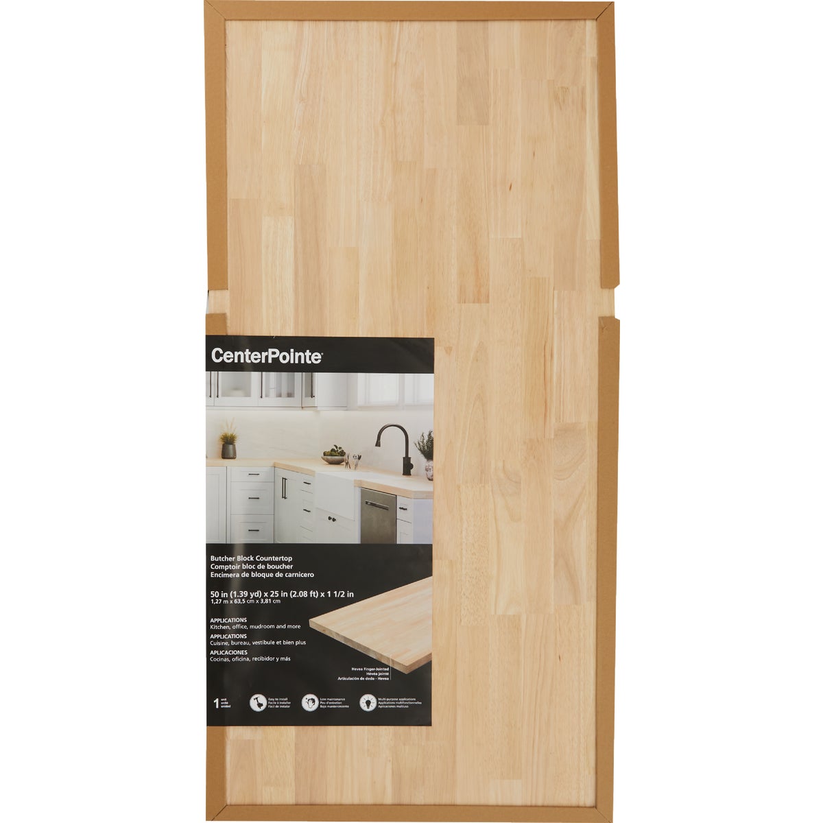 VT Industries CenterPointe 50 In. L x 25 In. D x 1.5 In. T Unfinished Hevea Wood Butcher Block Countertop with Square Edge Image 5