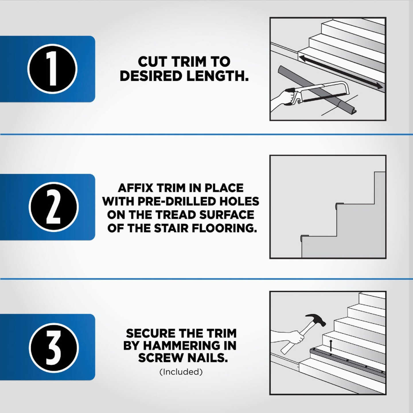 M-D Building Products 1-1/8 In. X 1-1/8 In. X 72 In. Pewter Aluminum Stair Edging with Screw Nails Image 6