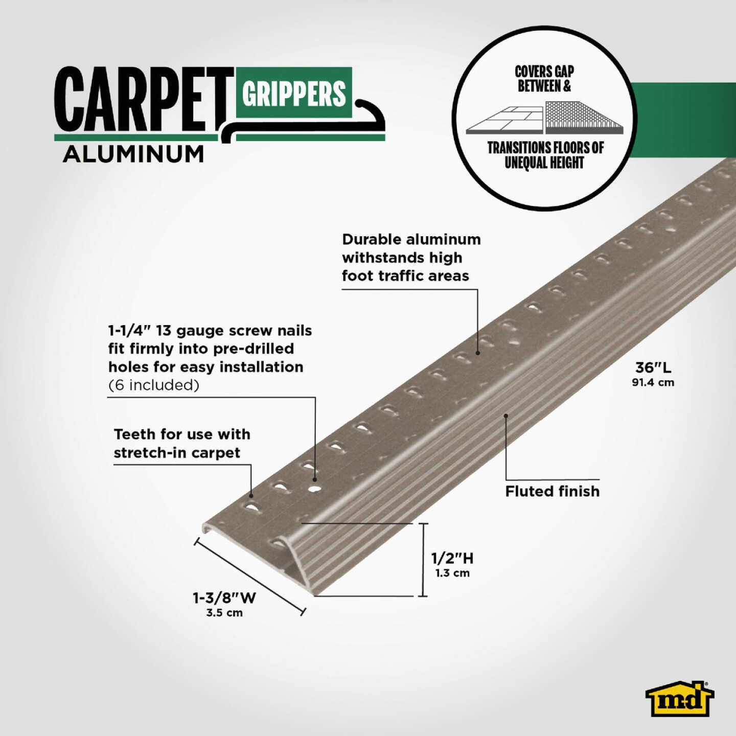 M-D Building Products Pewter 1-3/8 In. x 3 Ft. Aluminum Carpet Gripper Image 2