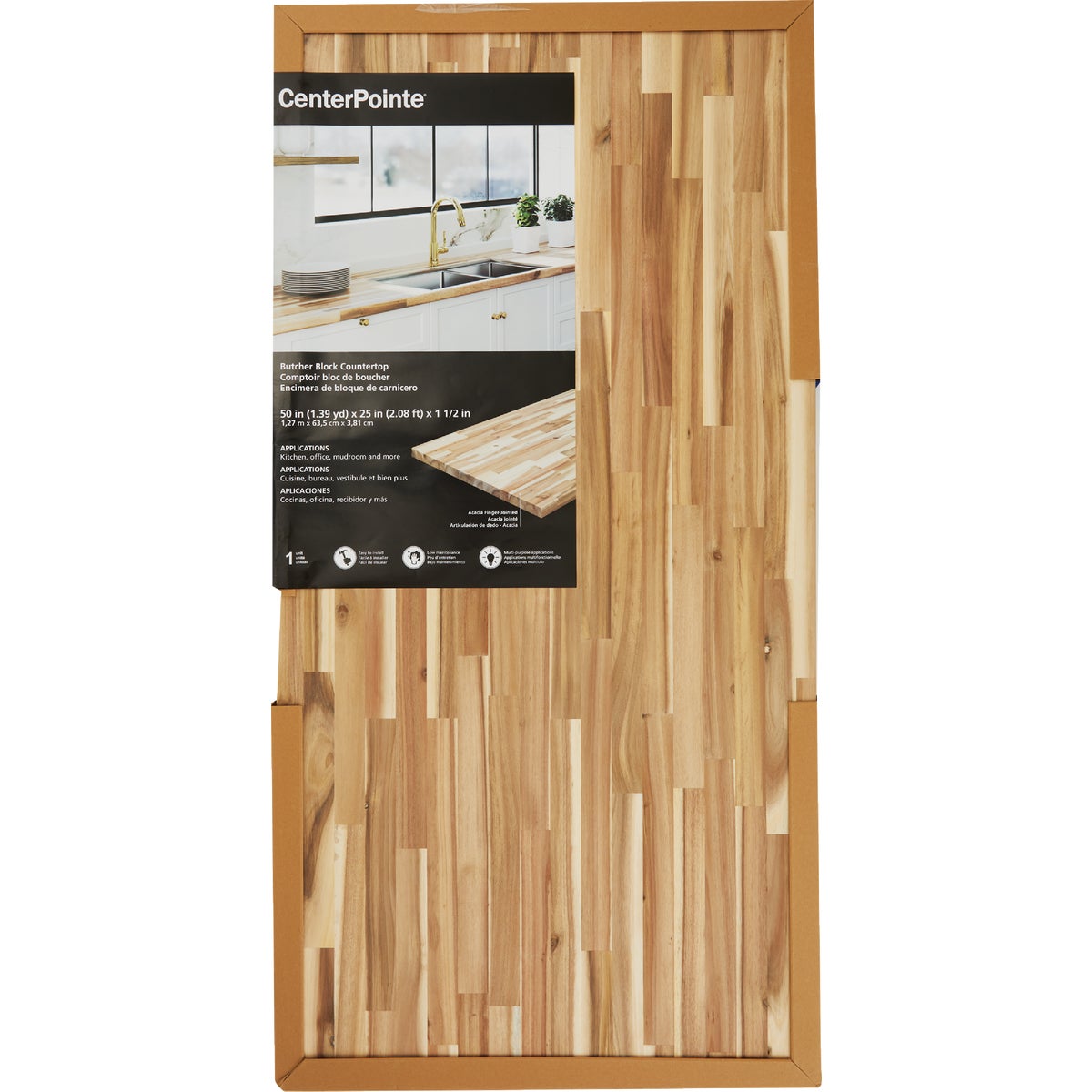 VT Industries CenterPointe 50 In. L x 25 In. D x 1.5 In. T Unfinished Acacia Wood Butcher Block Countertop with Square Edge Image 4