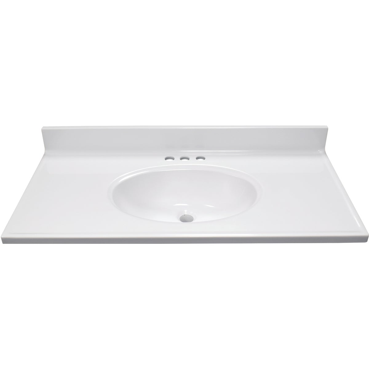 Modular Vanity Tops 37 In. W x 19 In. D Solid White Cultured Marble Non-Drip Edge Vanity Top with Oval Bowl Image 2