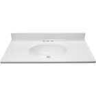Modular Vanity Tops 37 In. W x 19 In. D Solid White Cultured Marble Non-Drip Edge Vanity Top with Oval Bowl Image 2