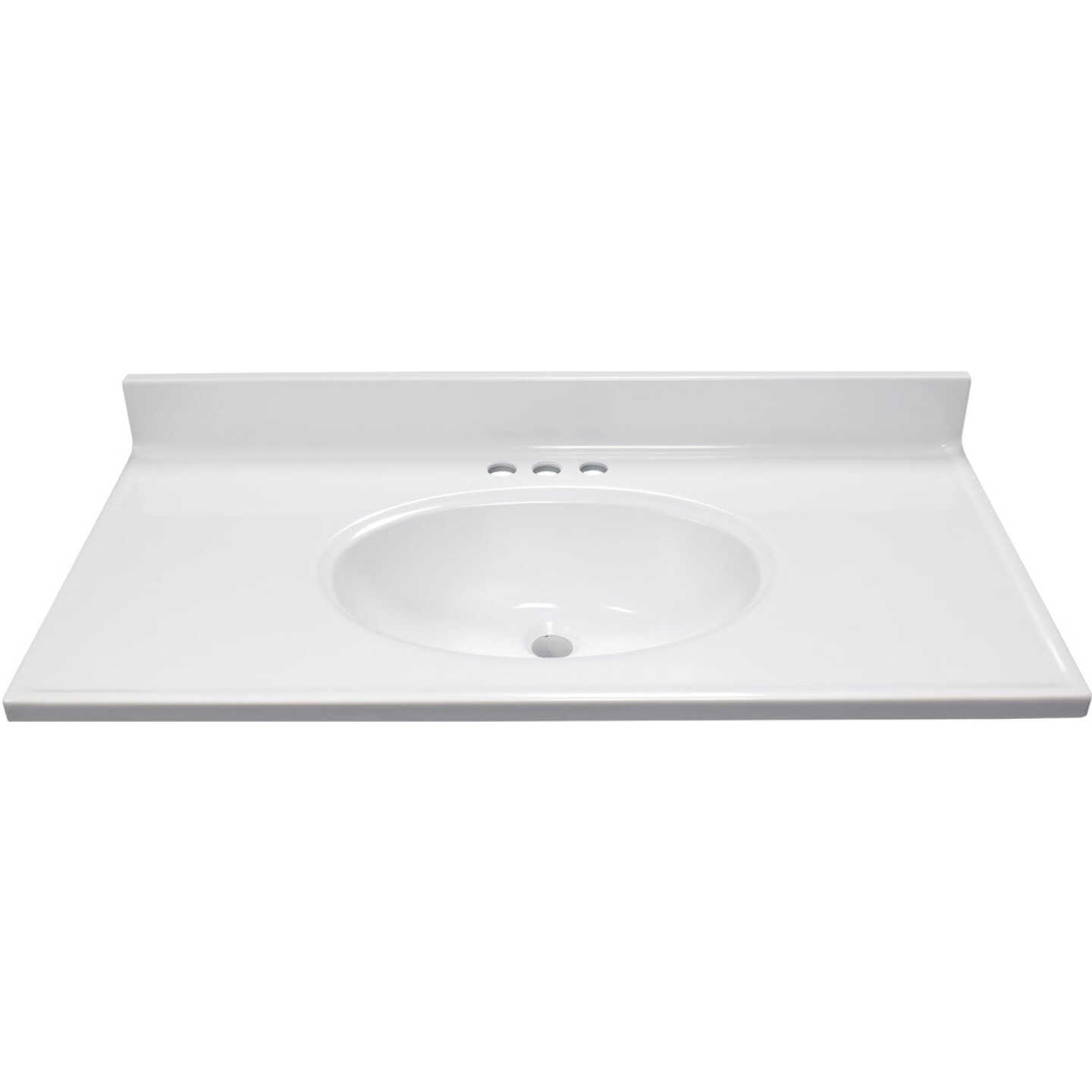 Modular Vanity Tops 37 In. W x 19 In. D Solid White Cultured Marble Non-Drip Edge Vanity Top with Oval Bowl Image 2
