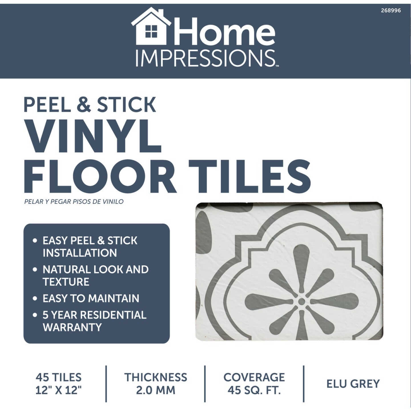 Home Impressions Elu Grey 12 In. x 12 In. Vinyl Floor Tile (45 Sq. Ft./Box) Image 2