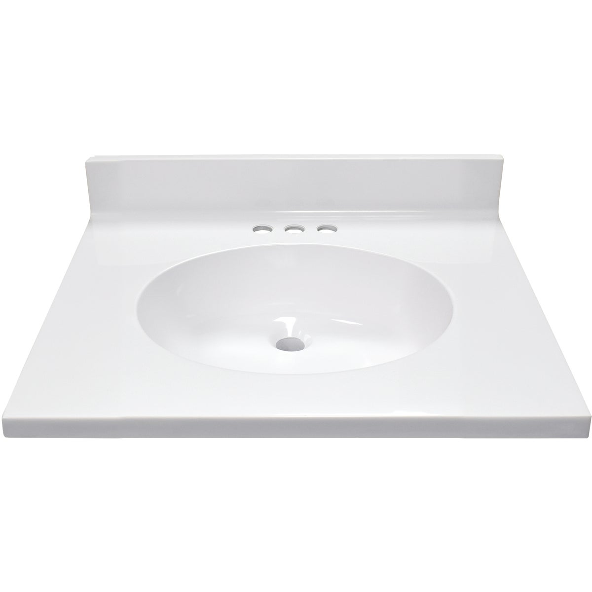 Modular Vanity Tops 25 In. W x 22 In. D Solid White Cultured Marble Flat Edge Sink Sink Vanity Top with Oval Bowl Image 3