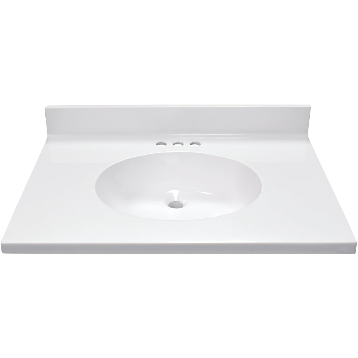 Modular Vanity Tops 31 In. W x 22 In. D Solid White Cultured Marble Flat Edge Single Sink Vanity Top with Oval Bowl Image 2