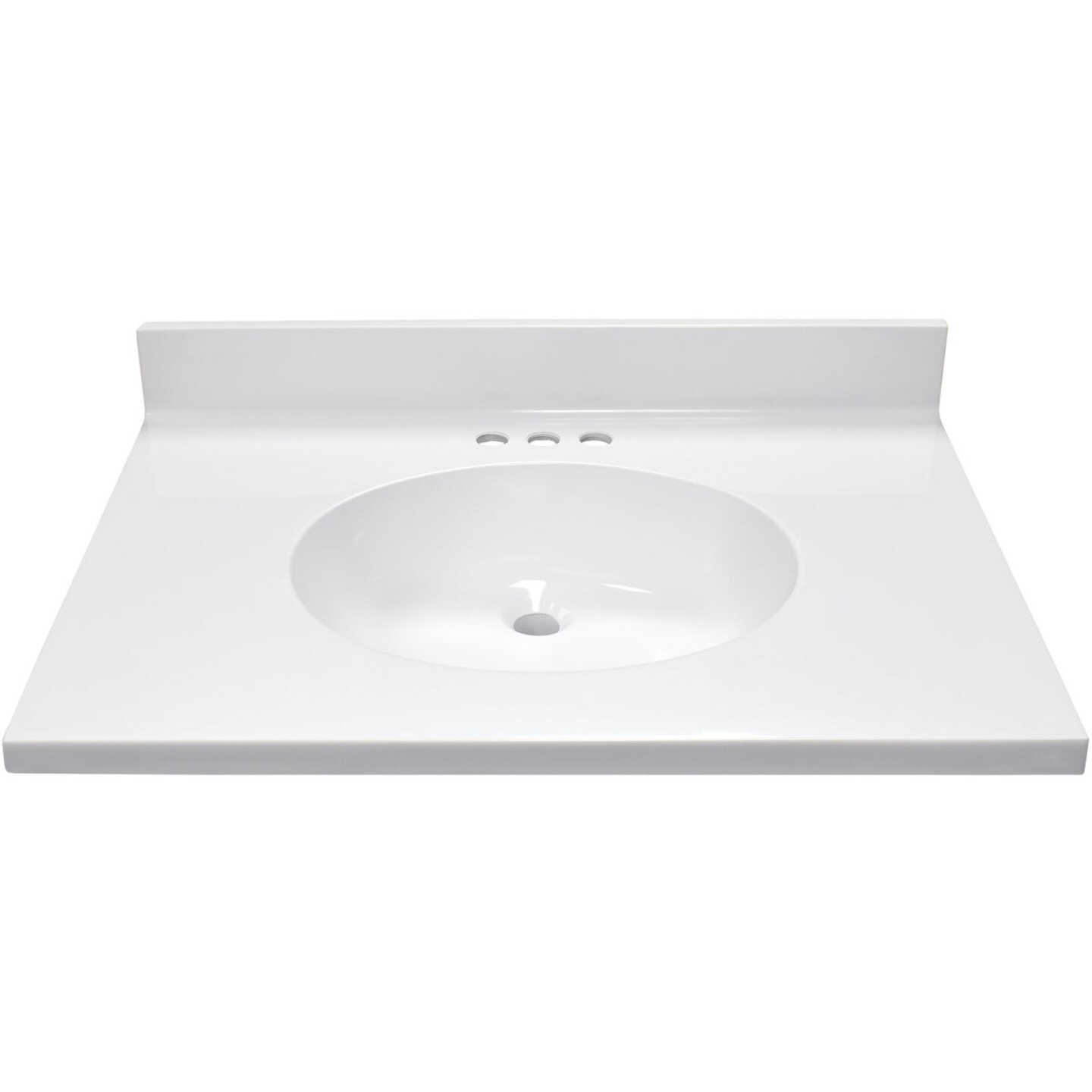 Modular Vanity Tops 31 In. W x 22 In. D Solid White Cultured Marble Flat Edge Single Sink Vanity Top with Oval Bowl Image 2