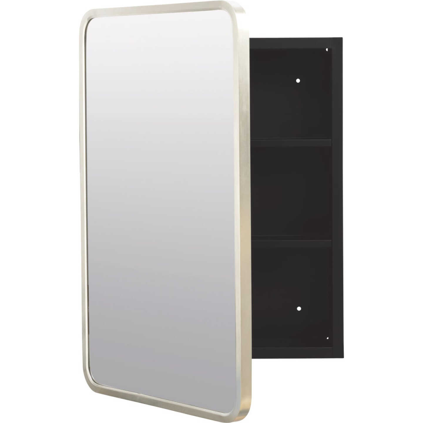 Zenna Home Designer Series Brushed Nickel 16 In. W x 24 In. H x 5 In. D Single Mirror Surface/Recess Mount Rectangle Medicine Cabinet Image 4
