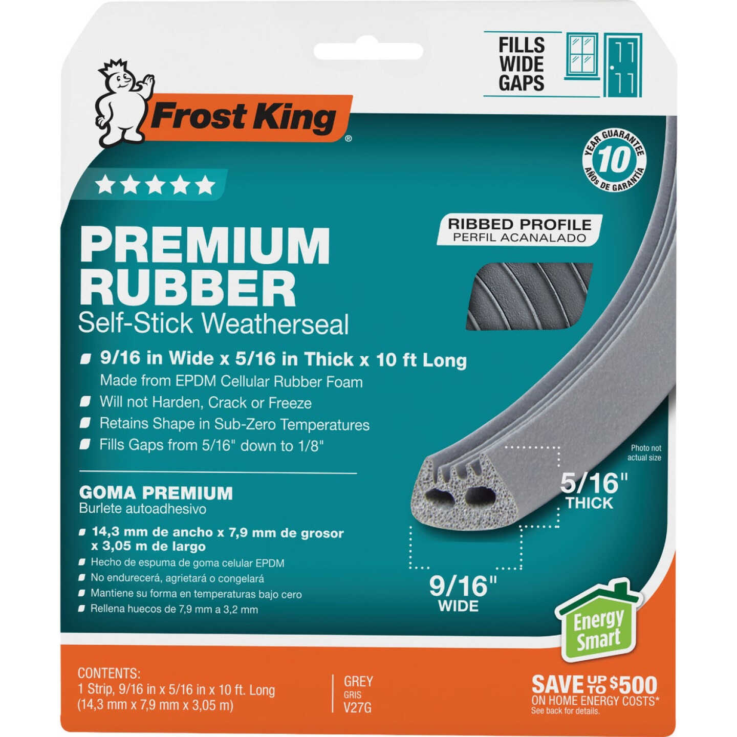Frost King 9/16 In. x 10 Ft. Gray Wide Weatherseal Tape Image 1