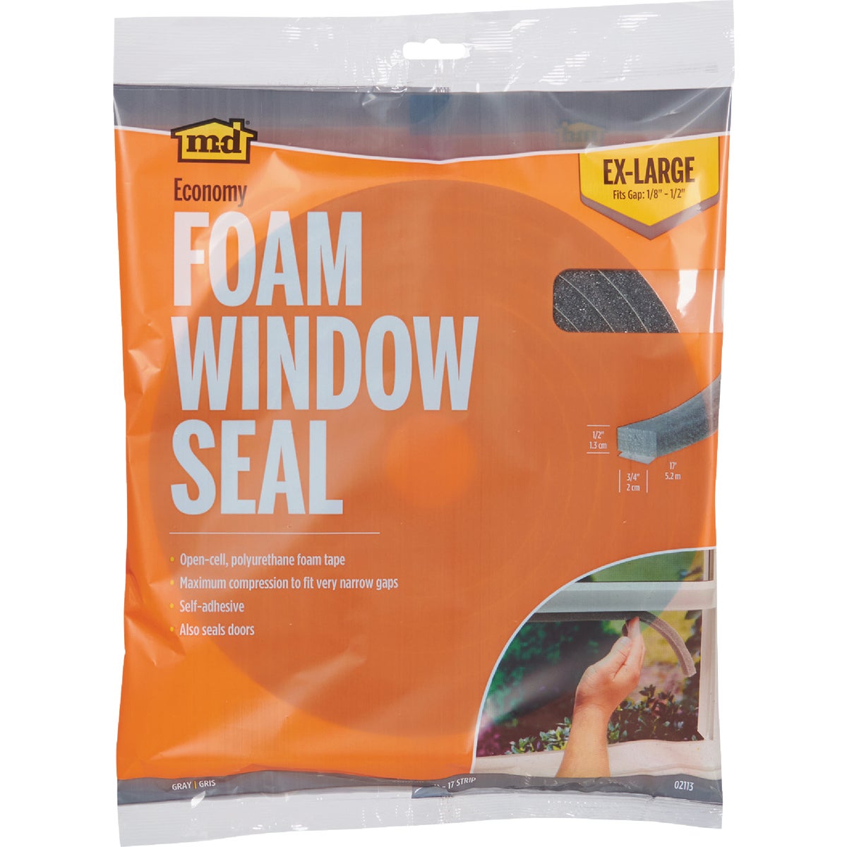 M-D Building Products 3/4" W x 1/2" H x 17' L Gray Economy Foam Window Seal for Ex-Large Gaps Image 4