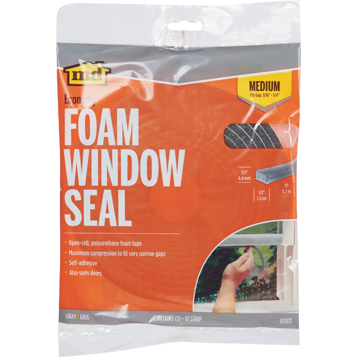 M-D Building Products 1/2" W x 1/4" T x 17' L  Gray Economy Foam Window Seal for Medium Gaps Image 4