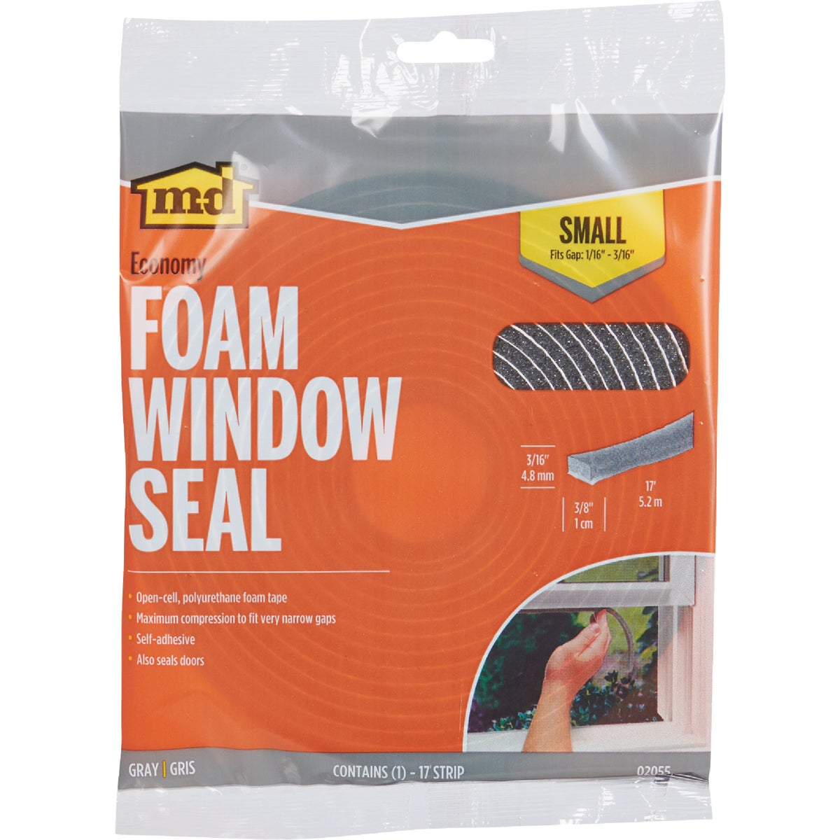 M-D Building Products 3/8" W x 3/16" T x 17' L Gray Economy Foam Window Seal for Small Gaps Image 4