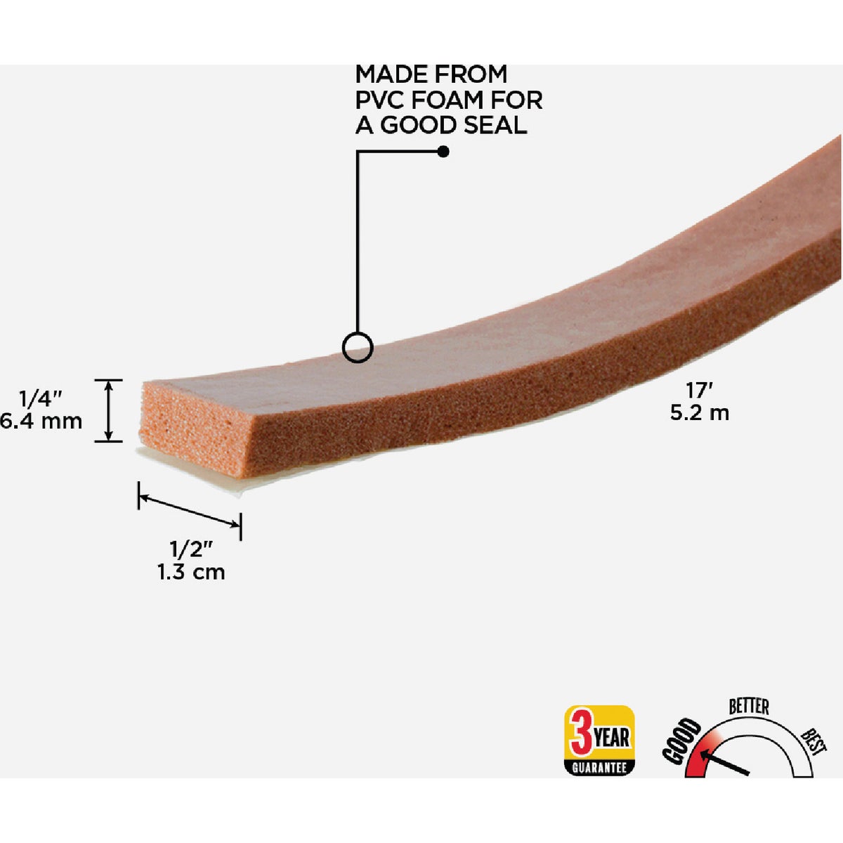 M-D Building Products 1/2 In. W x 1/4 In. H x 17 Ft. L Brown Foam Window Seal for Medium Gaps Image 2