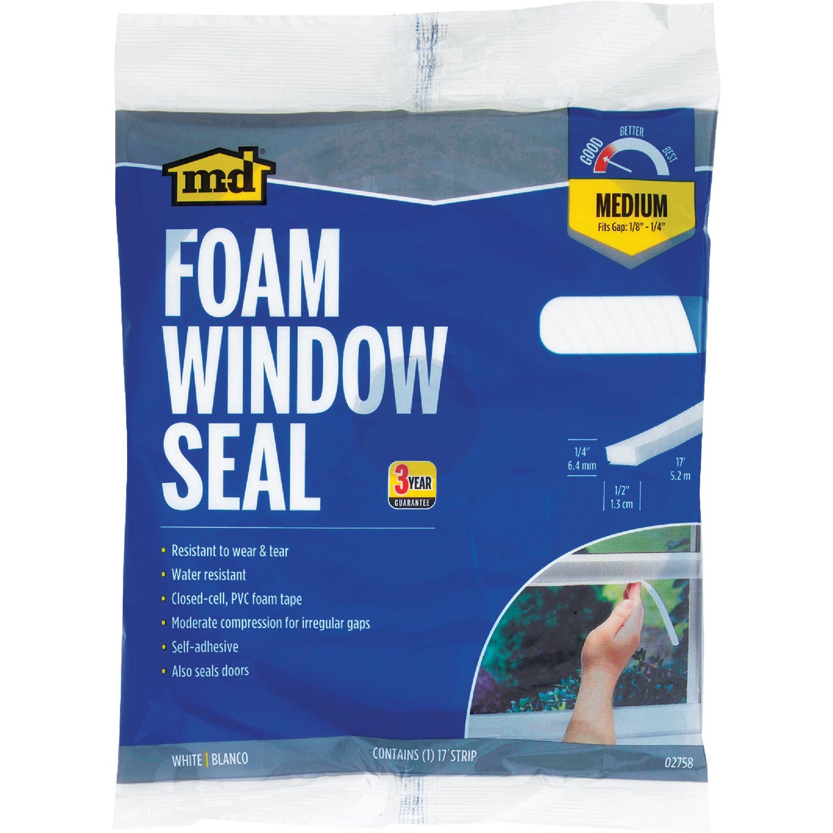 M-D Building Products 1/2 In. W x 1/4 In. H x 17 Ft. L White Foam Window Seal for Medium Gaps Image 4