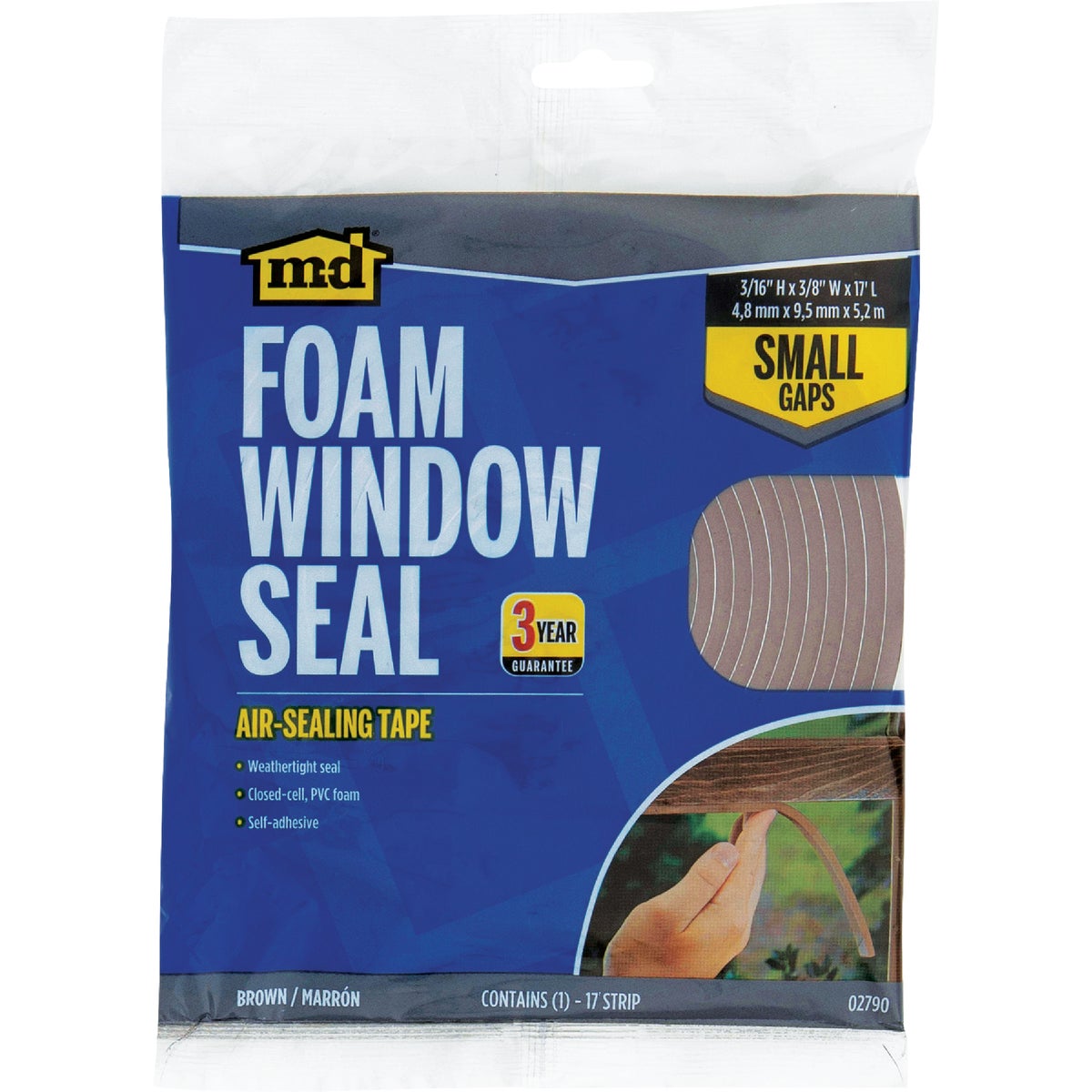 M-D Building Products 3/8 In. W x 3/16 In. H x 17 Ft. L Brown Foam Window Seal for Small Gaps Image 3