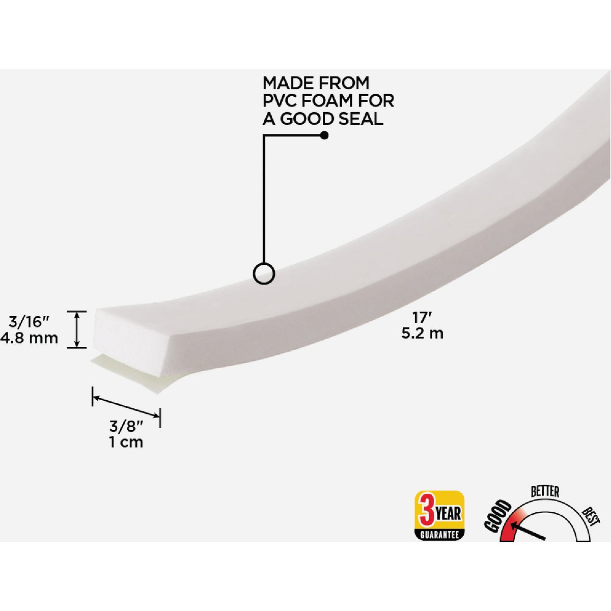 M-D Building Products 3/8 In. W x 3/16 In. H x 17 Ft. L White Foam Window Seal for Small Gaps Image 2