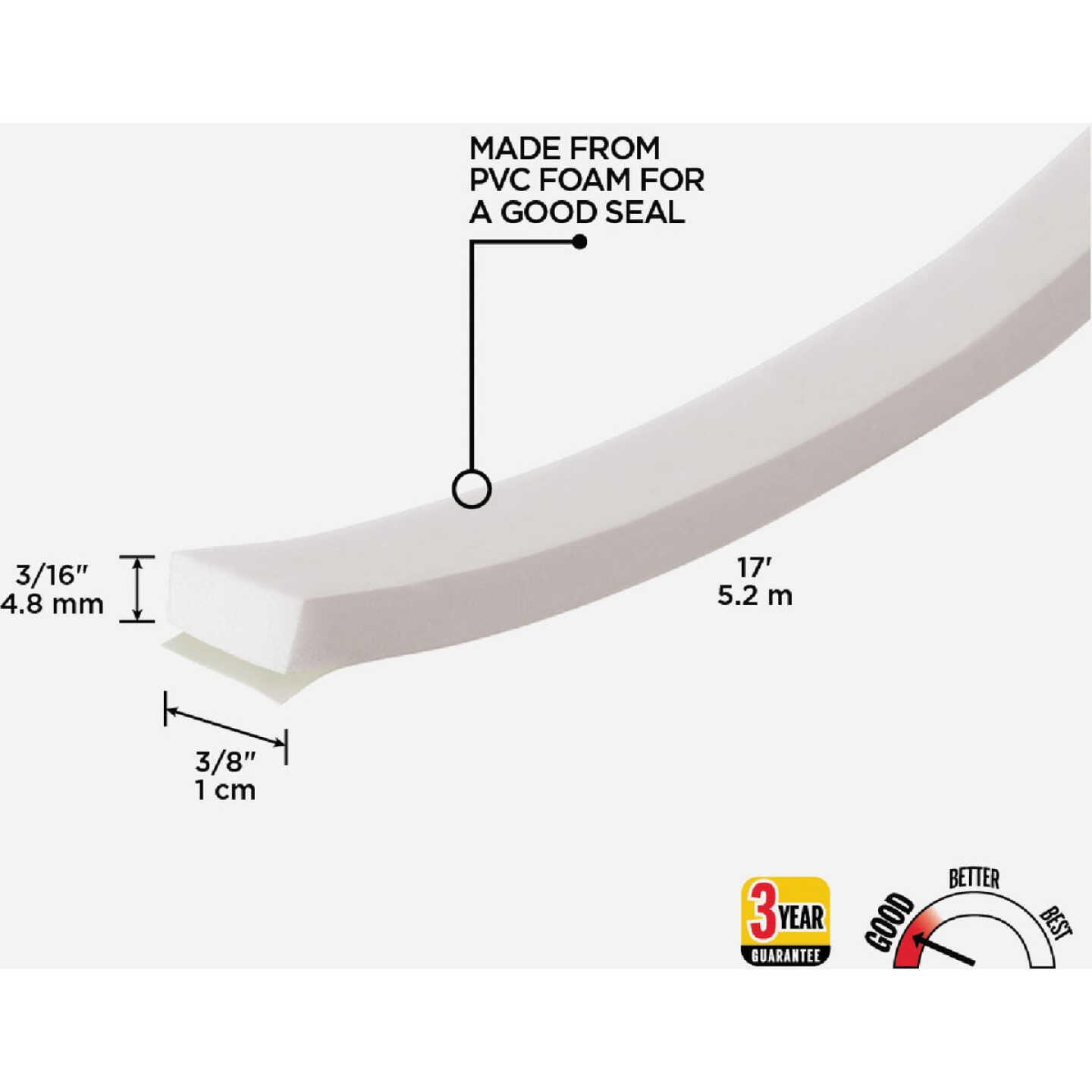 M-D Building Products 3/8 In. W x 3/16 In. H x 17 Ft. L White Foam Window Seal for Small Gaps Image 2