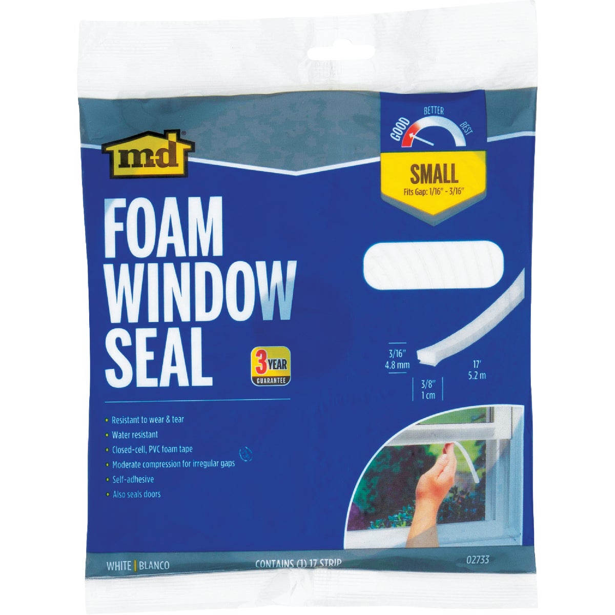 M-D Building Products 3/8 In. W x 3/16 In. H x 17 Ft. L White Foam Window Seal for Small Gaps Image 4