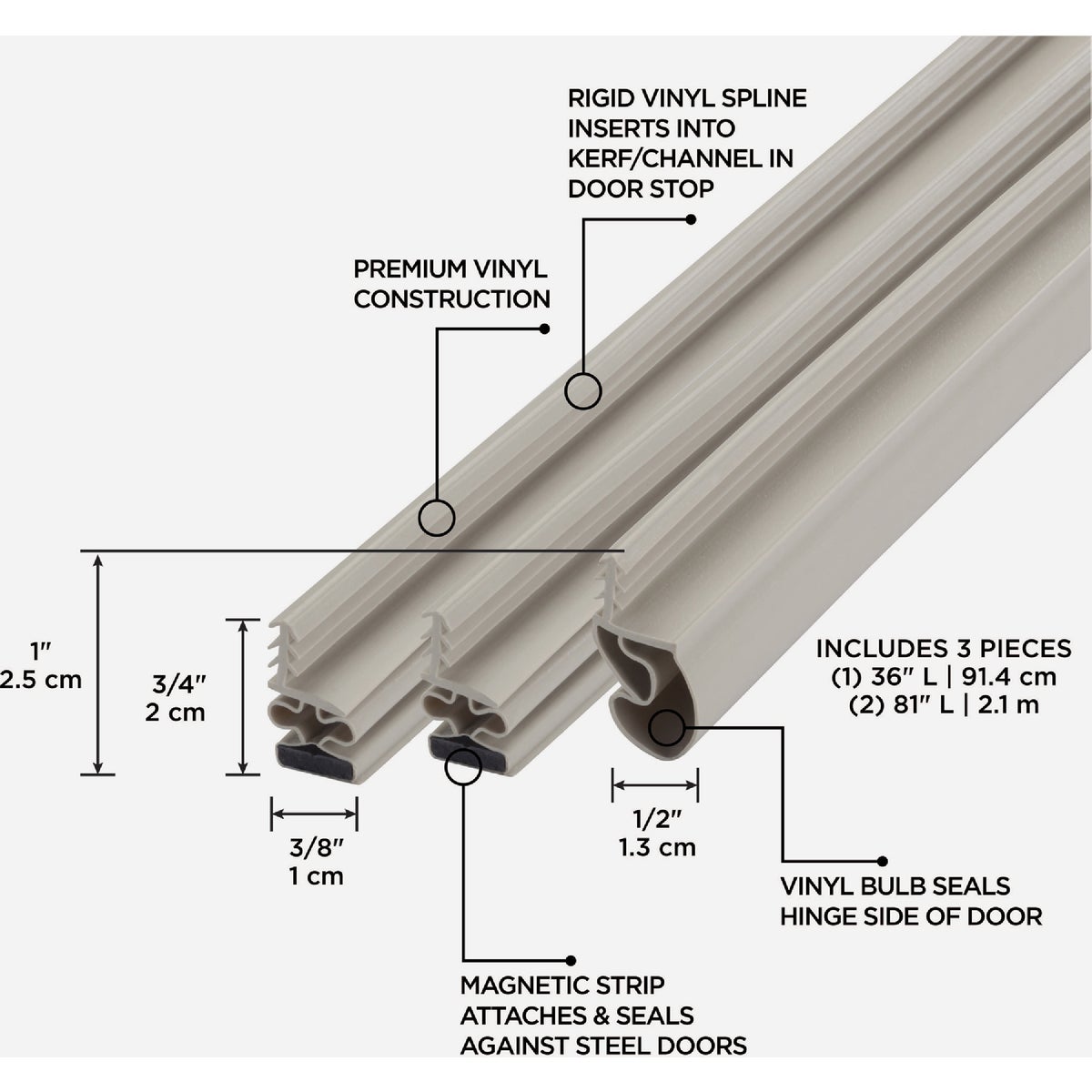 M-D Building Products 81 In. Beige Vinyl with Magnetic Strip Top and Sides Door Seal Kit for Steel Doors Image 2
