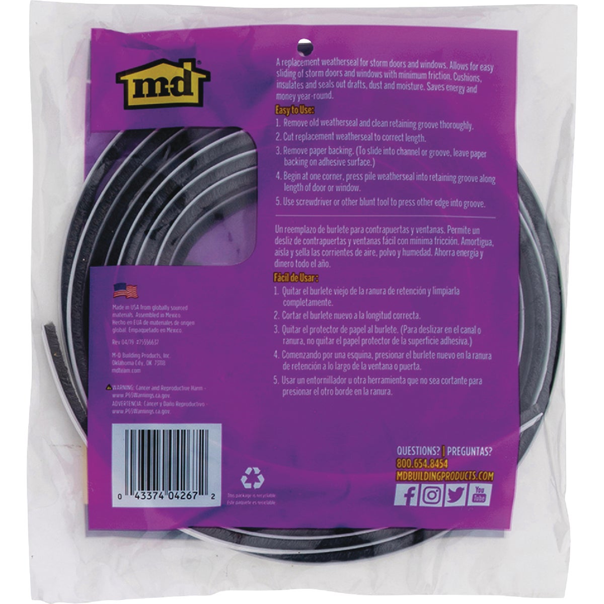 M-D Building Products 17 Ft. Gray Pile Replacement Weatherseal for Storm Doors & Windows Image 7