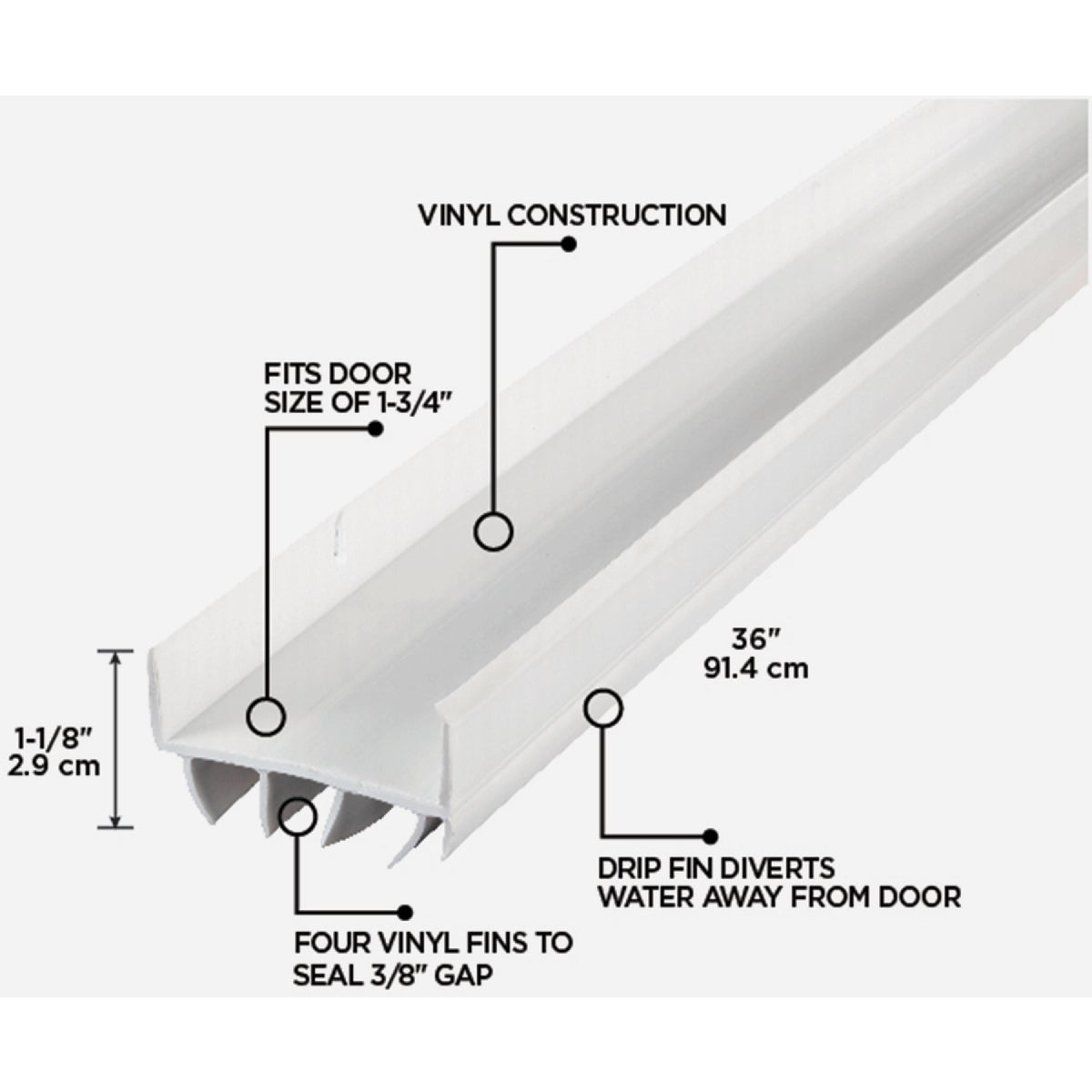 M-D Building Products 2 In. W. x 1.125 In. H. x 36 In. L. Vinyl White Door Bottom Image 2