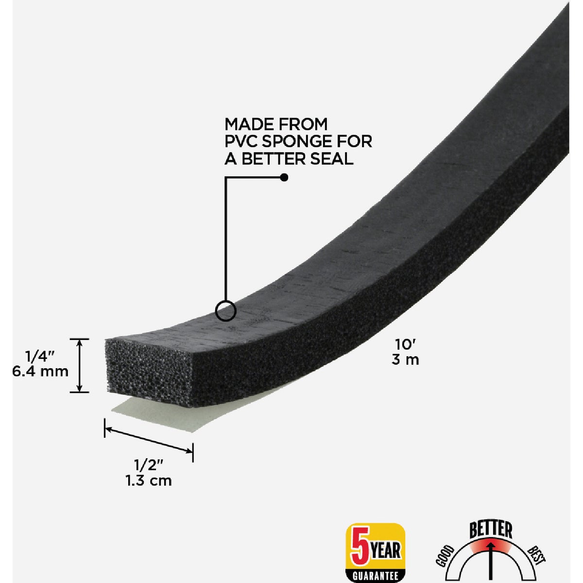 M-D Building Products 1/4 In. x 1/2 In. x 10 Ft. Black Sponge Window Seal for Ex-Small Gaps Image 2